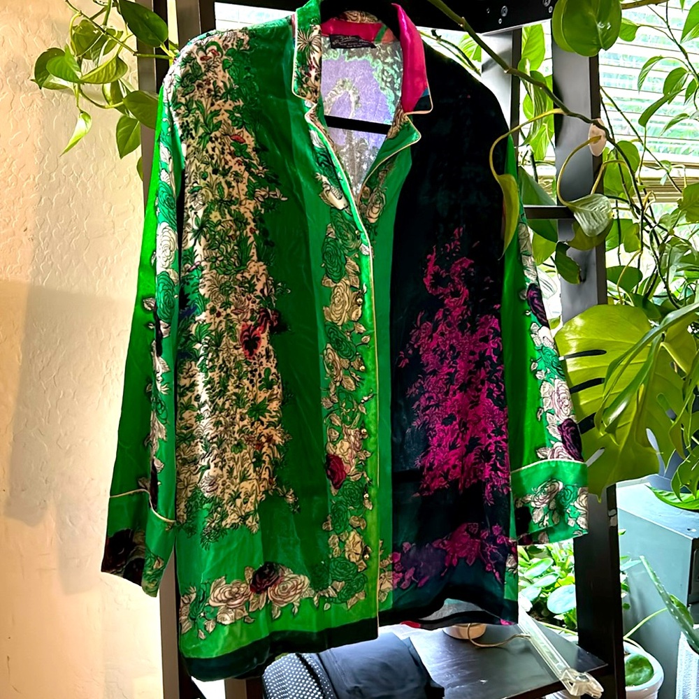 Emilio Pucci sz 8 women’s button down multi color green blue pink purple flower